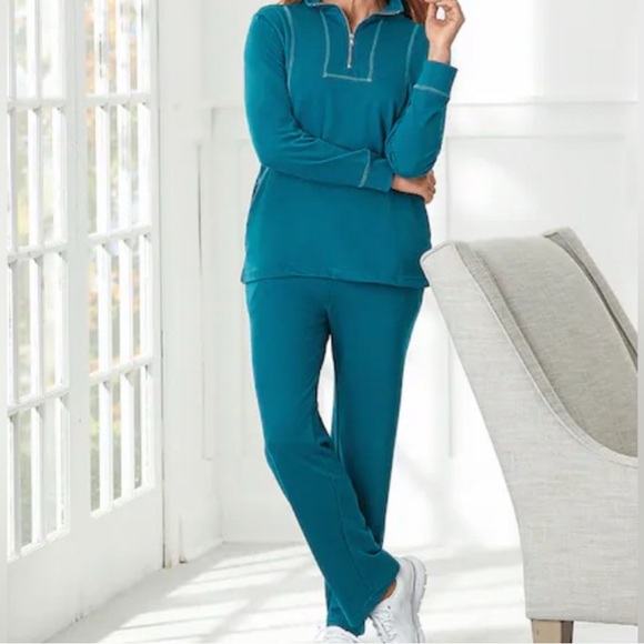 Teal Quarter-Zip Pullover and Pants Set - Picture 1 of 7